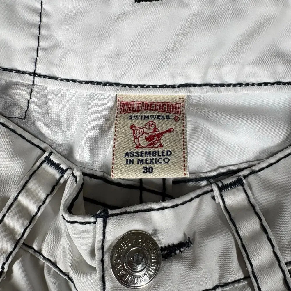 True Religion World Tour Surf Seat White Swim Trunks Shorts Size 30 Mens